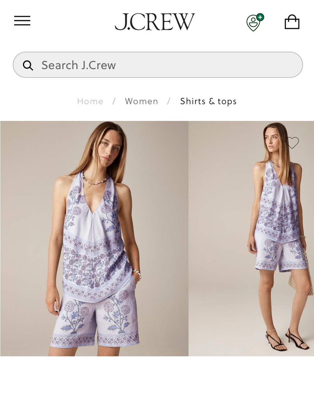 J. Crew Open-back halter top in dusty periwinkle block print -Dusty Peri